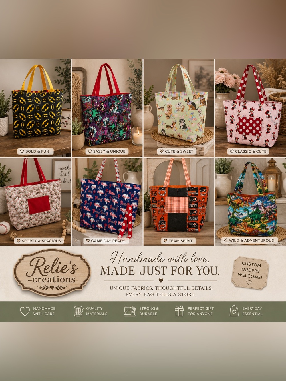 Handmade Fabric Tote Bags- custom design